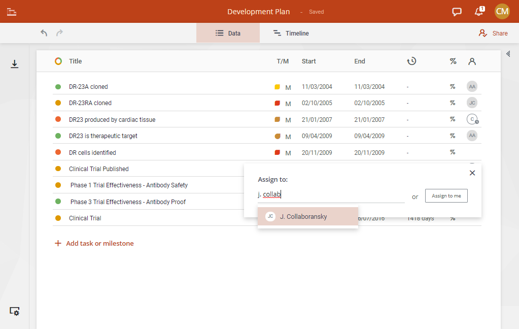 Assign tasks in Office Timeline Online