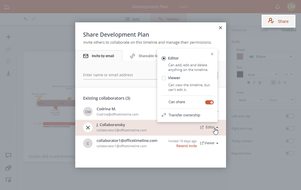 Invite collaborators to your timeline