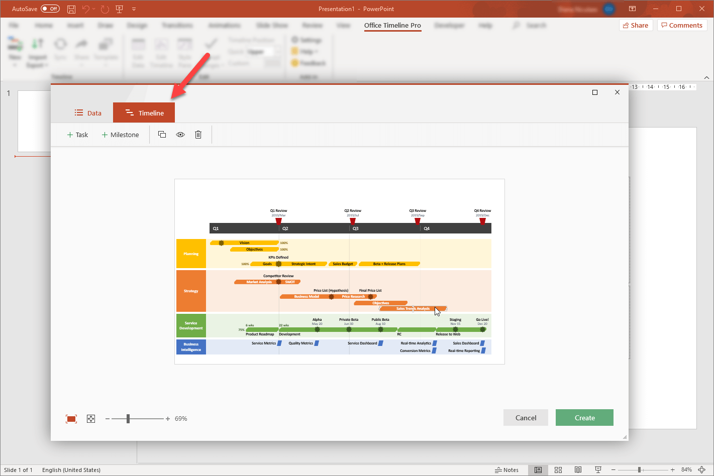 Office Timeline Drag&Drop editor