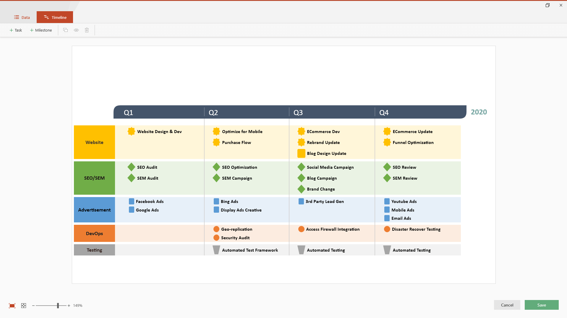 Office Timeline Edit Timeline view
